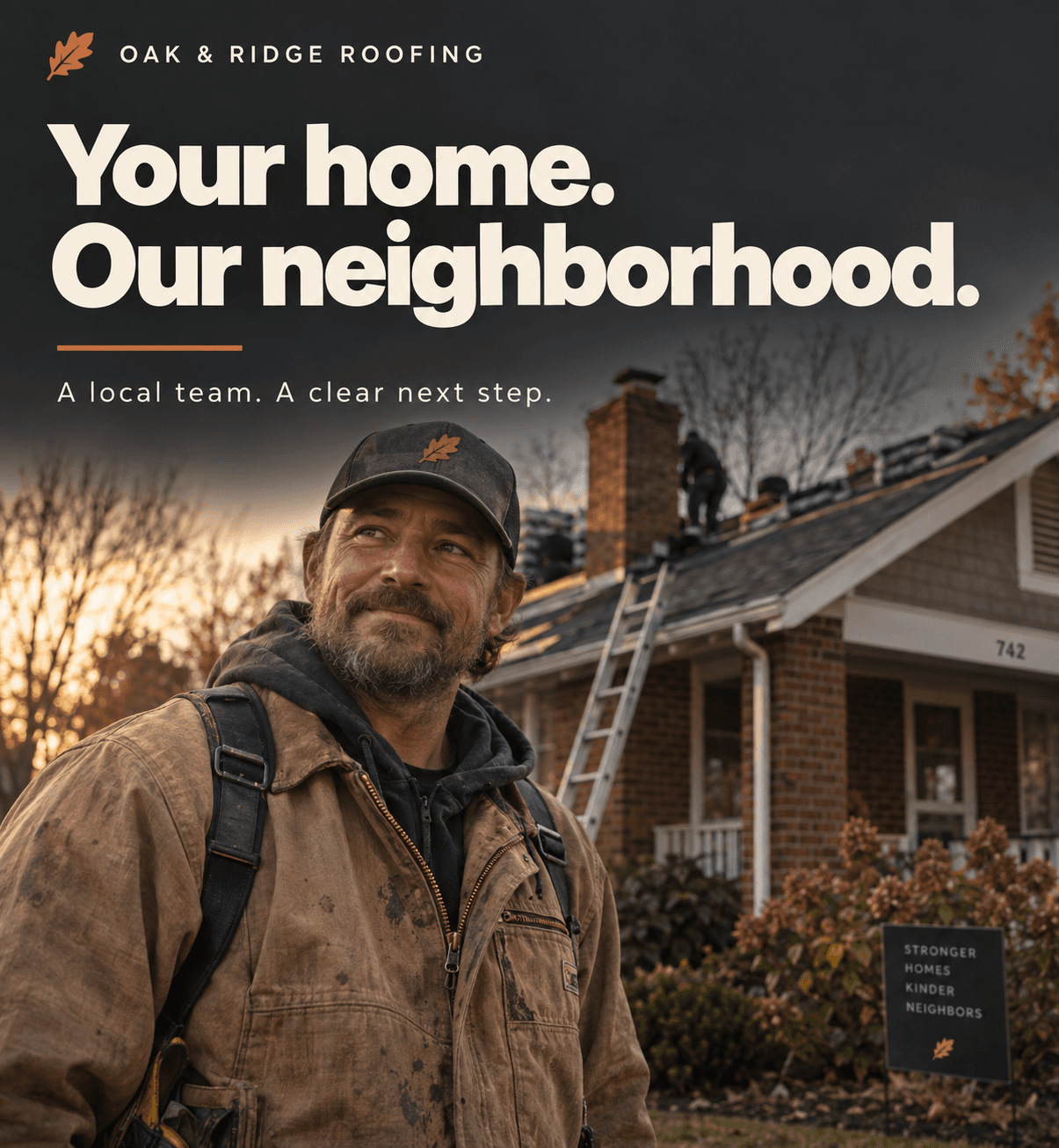 Oak and Ridge Roofing designed ad: Your home. Our neighborhood.